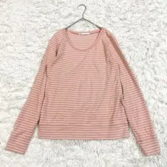 イッカ ikka ボーダー柄長袖カットソー M ピンク トップス 大人可愛い