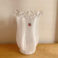 ストライプ模様 ガラス ヴィンテージ フリルフラワーベース 花瓶
