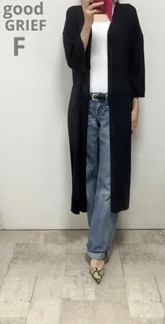 グッドグリーフ　GOODGRIE リネン混ロングカーディガン F ブラックのサムネイル