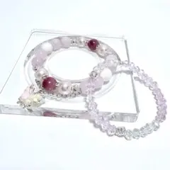 チャーム付き天然石の重ね付け2連デザインブレスレット セット販売