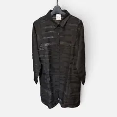 極美品【XLサイズ 】LEONARD 2way シアー 刺繍 トリム シャツ 黒 