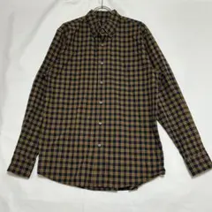 UNIQLO ネイビーとイエローのチェック柄長袖シャツ Ｌサイズ