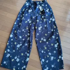 Aga 花柄 ワイドパンツ ネイビー 38 新品