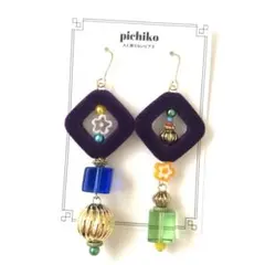 アンティーク風アシンメトリー(ベロアパープル)ハンドメイドピアスorイヤリング