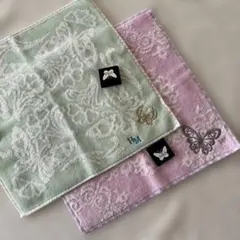 HM 蝶刺繍 タオルハンカチ 2枚セット