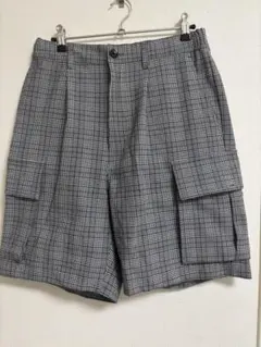 メンズ チェック柄 カーゴハーフパンツ ショートパンツ グレーのサムネイル