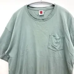 【treck】半袖 Tシャツ 胸ポケット 刺繍 くすみカラー ミントグリーン Ｌ