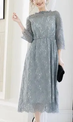 総レースポケット付き結婚式ワンピースドレス