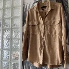 ZARA WOMAN 100%リネン長袖シャツ ベージュMキャメル　サファリ