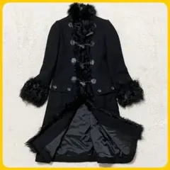 美品 グレースコンチネンタル 黒 ロング ダッフルコート 36 ファー Aライン