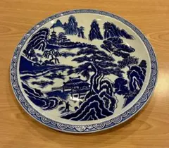 【清水焼・名窯】瑞昭窯 染付 山水図 大皿（飾皿・浅鉢） 刻印あり 清水焼・名窯】瑞昭窯 染付 山水図 大皿（飾皿・浅鉢） 刻印あり