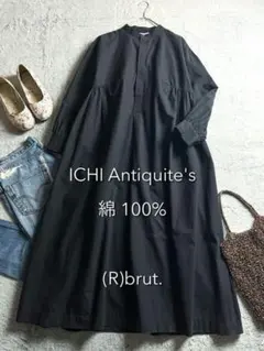 ICHI Antiquite's】ハシゴレース切替 ロングワンピース Vネック