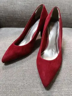 美シルエット スエード パンプス ボルドー L 抗菌防臭加工 ポインテッドトゥ