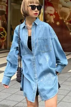 美品⭐︎pageboy 箔 ハクプリントデニムルーズシャツ ページボーイ