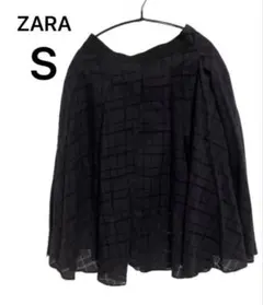(SM03-72) ZARA BASIC チェック フレアスカート S ブラックのサムネイル