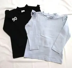 【devirock】襟フリル長袖カットソー 2枚セット ライトブルー.ブラック