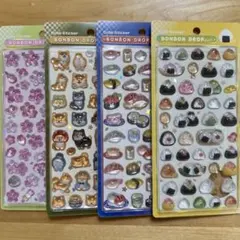 【正規品】ボンボンドロップシール 和柄 お寿司 おにぎり 柴犬 桜 4枚セット