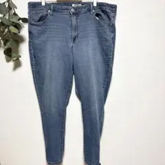 ライトブルー デニム アンクル丈 テーパード 大きいサイズ ゆったり 体型カバー