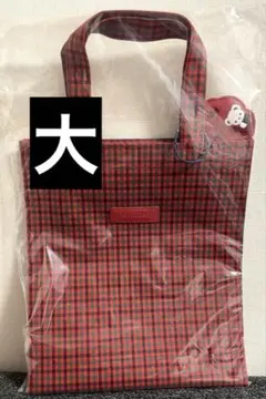 【新品】familiar ファミリア トートバッグ チェック 赤系 大サイズ　赤