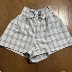 キュロット　ハーフパンツ　ショートパンツ　チェック柄　ブルー　リボン　女の子