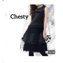 ✨美品Chesty チェスティ ビジューチュールワンピース レース 黒 S 水玉