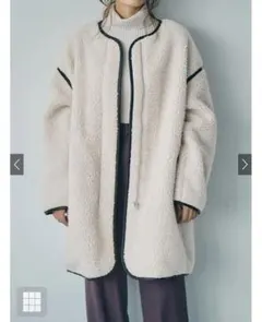 DRESKIP レザーパイピング ロングボアコート アイボリー ドレスキップ