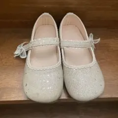 シルバー グリッター バレエシューズ リボン付き21.5cm