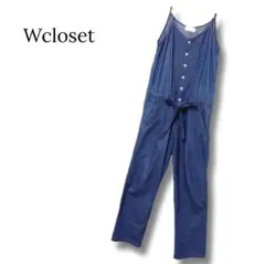 ダブルクローゼット　サロペット　デニム　ベルト付　フリーサイズ　ワイドストレート