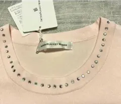 インタープラネット 首元ビジュー ニット 薄ピンク 38