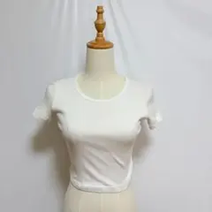 ユニクロ リブTシャツ 半袖 ストレッチ S ホワイト
