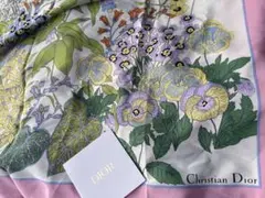 【美品】ChristianDior花柄 シルク100%スカーフ　イタリア製のサムネイル