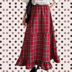 kutir チェックフレアスカート　レッドのサムネイル