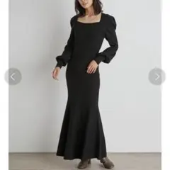 スクエアネック ロングワンピース