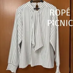 ROPÉ PICNIC ストライプ リボン付き 長袖ブラウス M