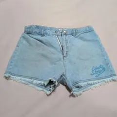 ライトブルー フリンジ裾 ショートパンツ