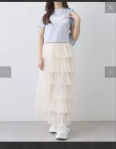 OLIVE des OLIVE プリーツチュールティアードスカート　白