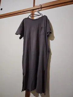 グレー 半袖 カットソーワンピース ポケット付き