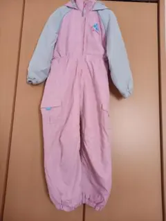 スキーウェア　雪遊び子供用フード付きジャンプスーツ ピンクとグレー