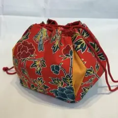 古渡更科　花柄　巾着　和装用バッグ