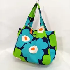 マリメッコ Marimekko トートバッグ 大判花柄 青 黄色 白 - メルカリ