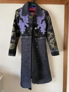 刺繍ロングコート ブラック パープル グリーン