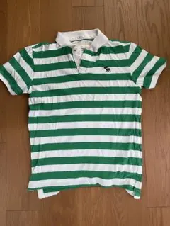 Abercrombie & Fitch 緑白ストライプポロシャツ L