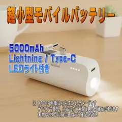 モバイルバッテリー 超小型 5000mAh 白 ライト付 POWER BANK