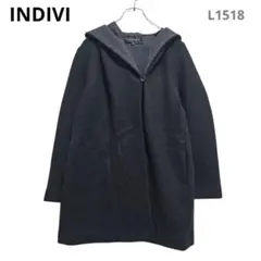 インディヴィ　フードコート　S　ブラック　ウール混　きれいめカジュアル　アウター