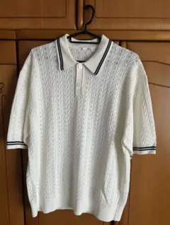 GU ウォッシャブルケーブルニットポロシャツ