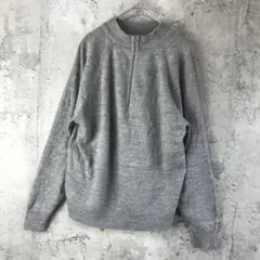 Y1044古着　ニットセーター　ハーフジップ　グレー　無地　90s Y2K