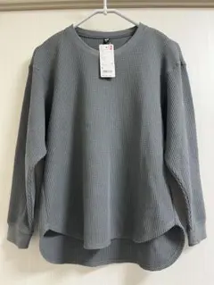 新品未使用　UNIQLO ワッフルオーバーサイズクルーネックT グレー S
