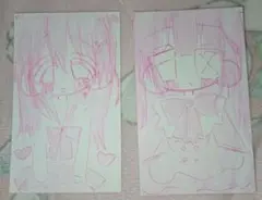 トレカサイズ　二枚セット　可愛い　萌え絵　量産型　地雷系　手描き　ピンク