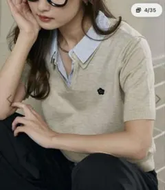 MARY QUANTチェック シャツ レイヤード風 スキッパー ニットのサムネイル