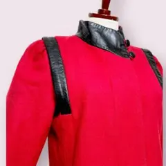 vintageヴィンテージロングコートレザー切替レッド赤系レトロUSA海外古着